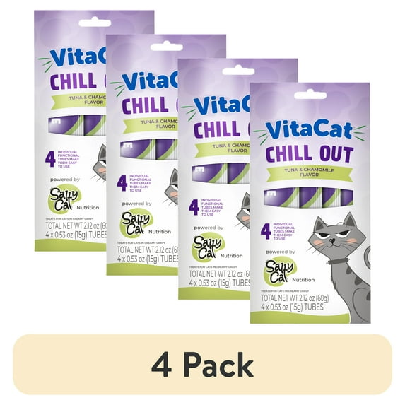 (4 pack) VitaCat by Salty Cat Chill Out Tuna & Chamomile Flavor Creamy Treats for Cats, 4 15g Tubes