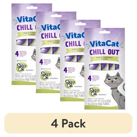 (4 pack) VitaCat by Salty Cat Chill Out Tuna & Chamomile Flavor Creamy Treats for Cats, 4 15g Tubes