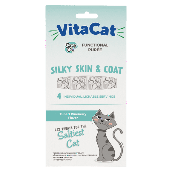 (4 pack) VitaCat by Salty Cat Silky Skin & Coat Tuna & Blueberry Flavor Soft Treats for Cats, 60g Pouch (4 Pack)