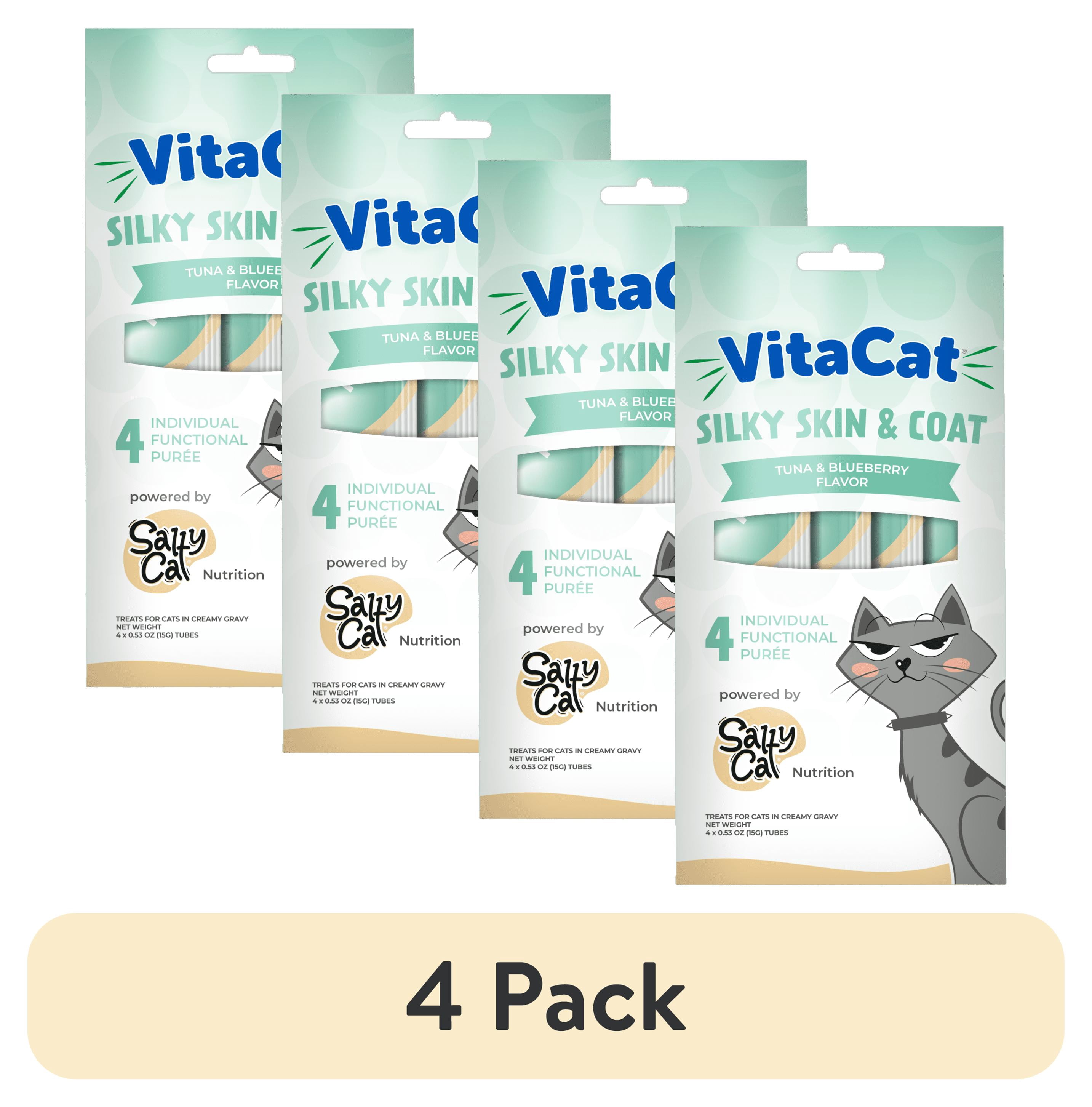 (4 pack) VitaCat by Salty Cat Silky Skin & Coat Tuna & Blueberry Flavor Soft Treats for Cats, 60g Pouch (4 Pack)