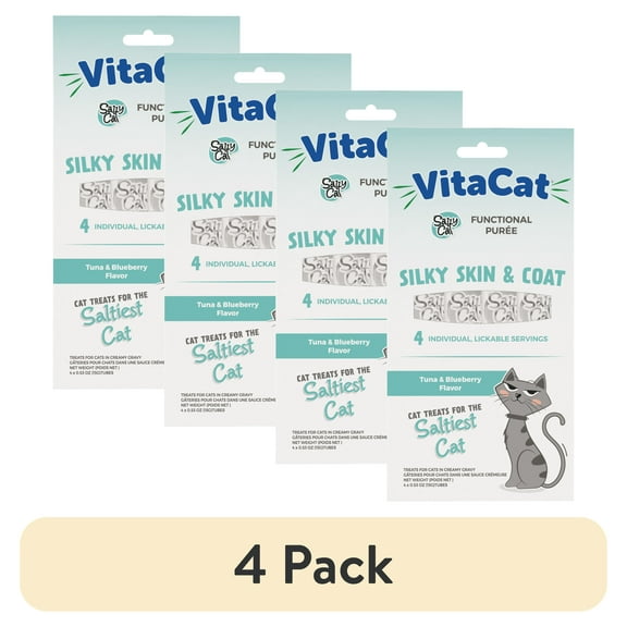 (4 pack) VitaCat by Salty Cat Silky Skin & Coat Tuna & Blueberry Flavor Soft Treats for Cats, 60g Pouch (4 Pack)