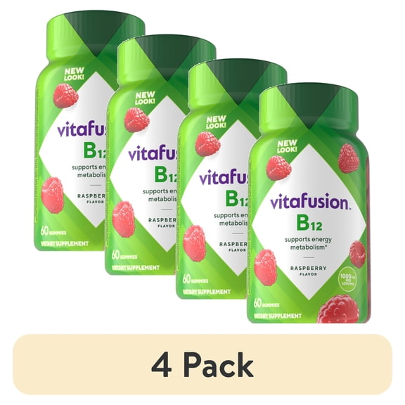 (4 pack) vitafusion Vitamin B12 Gummy Vitamins, 1,000 mcg, Raspberry Flavored, 60 Count