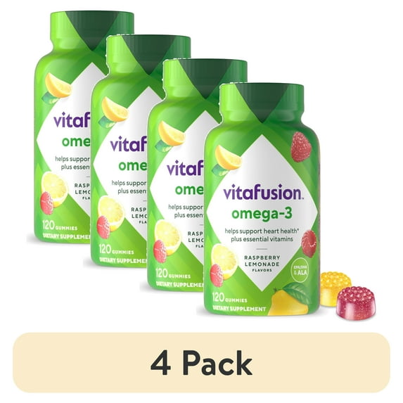 (4 pack) Vitafusion Omega 3 EPA/DHA Gummy Vitamins for Adults Dietary Supplement Lemon, Berry & Cherry Flavors 120 Each