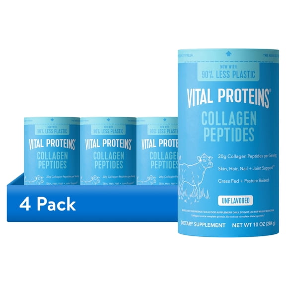 (4 pack) Vital Proteins Collagen Peptides Powder Supplement for Hair, Skin and Nails, Unflavored Collagen Support, 10 oz