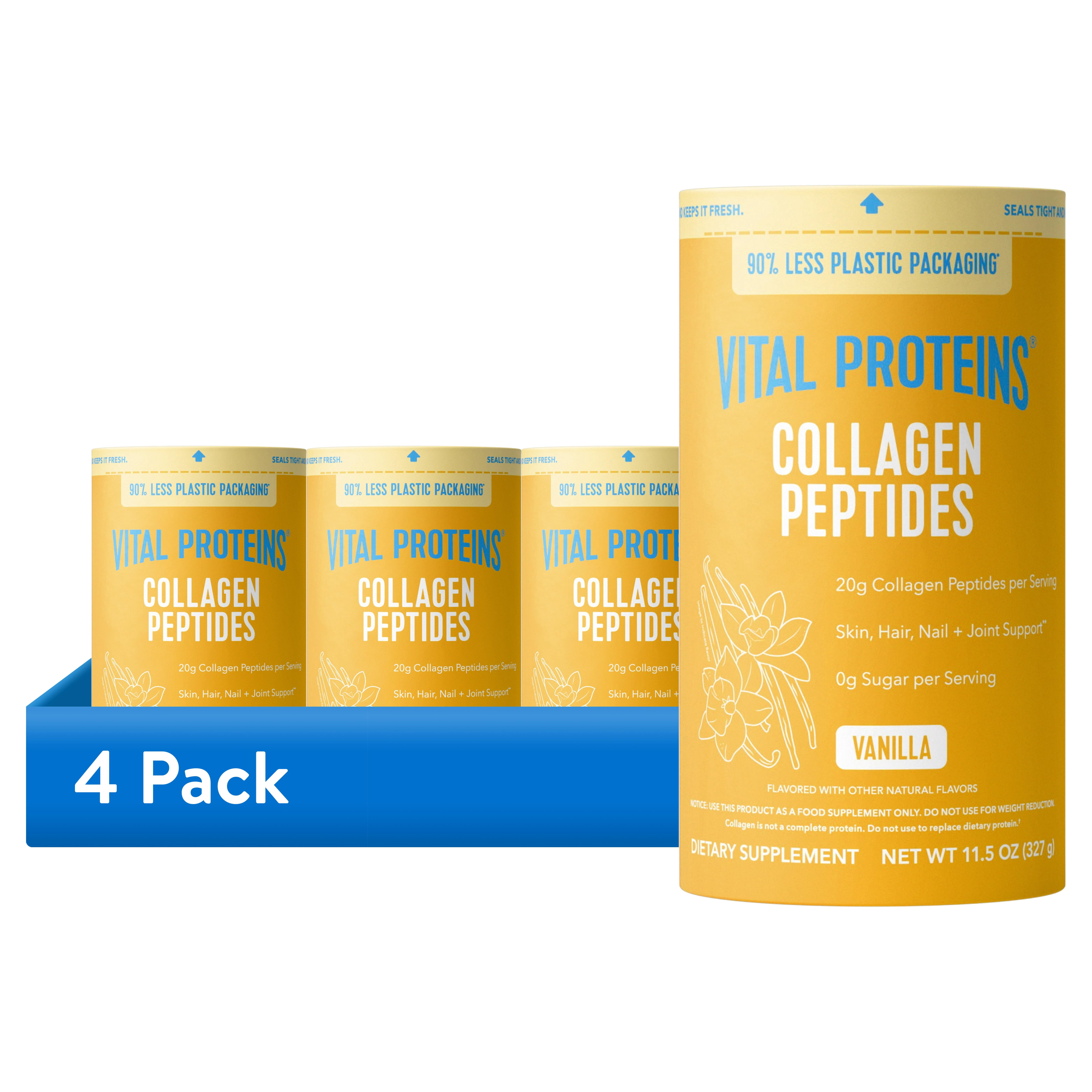 (4 pack) Vital Proteins Grass-Fed Collagen Peptides Powder Supplement, Vanilla Flavor, 11.5 oz - Joint, Hair, Skin, and Nails Support