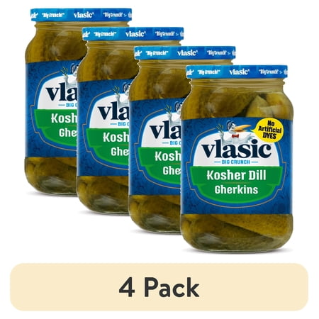 (4 pack) Vlasic Kosher Dill Gherkins Pickles, Keto Friendly, 16 fl. oz.