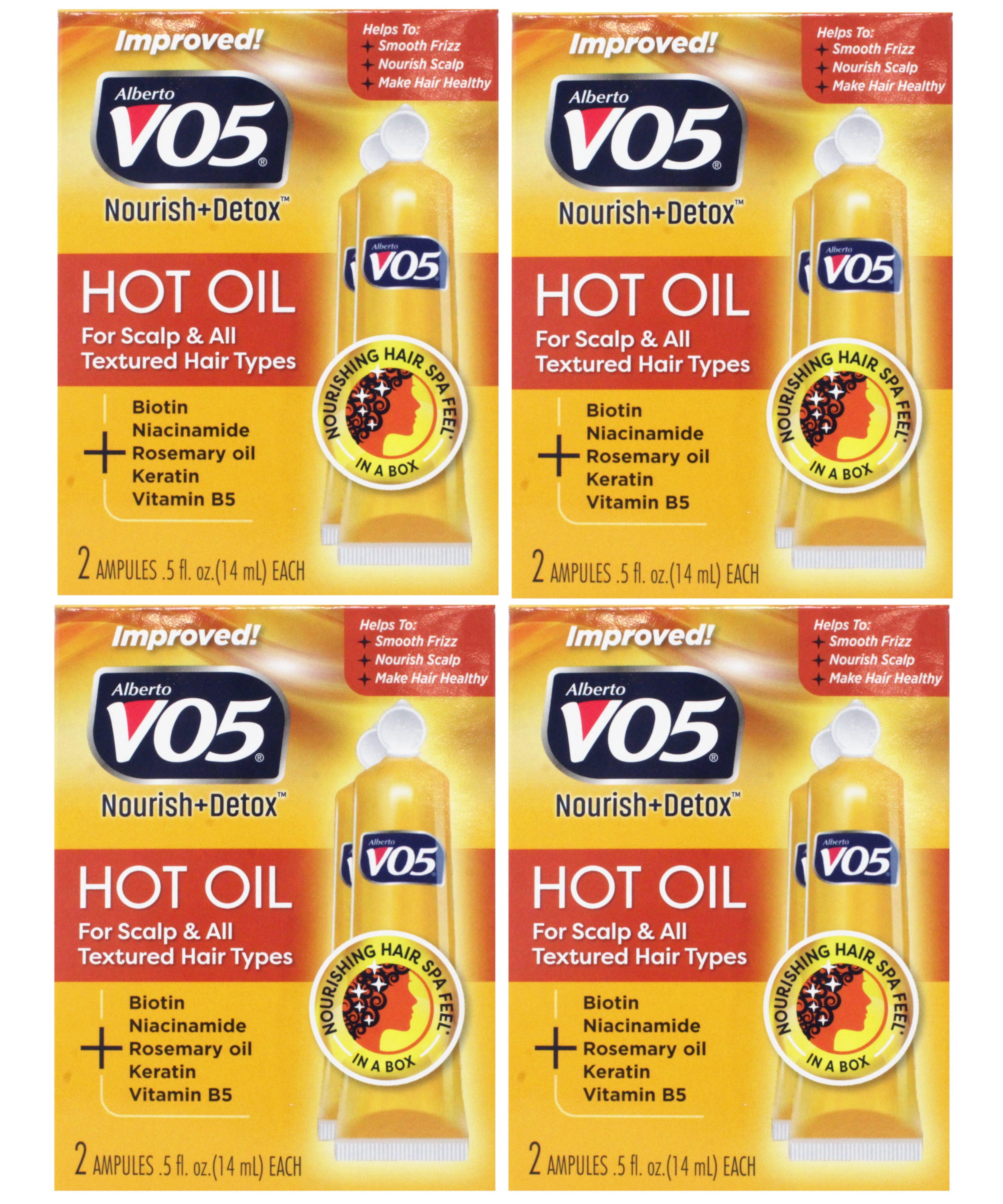(4 pack) Alberto VO5 Nourish + Detox Hot Oil Hair Treatment, 2 Ampules (0.5 fl oz Each)