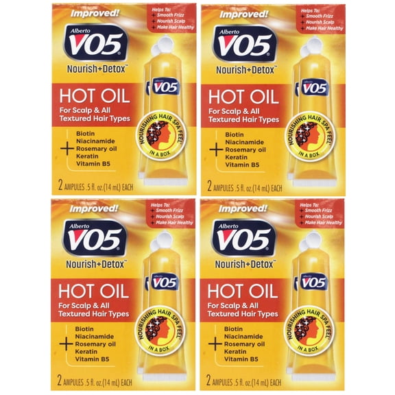 (4 pack) Alberto VO5 Nourish + Detox Hot Oil Hair Treatment, 2 Ampules (0.5 fl oz Each)