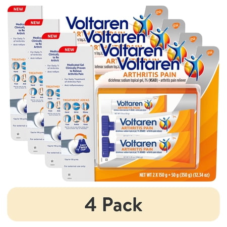 (4 pack) Voltaren Arthritis Pain Relief Gel, 1% Diclofenac Sodium Topical NSAID, Original Prescription Strength, 5.29 oz