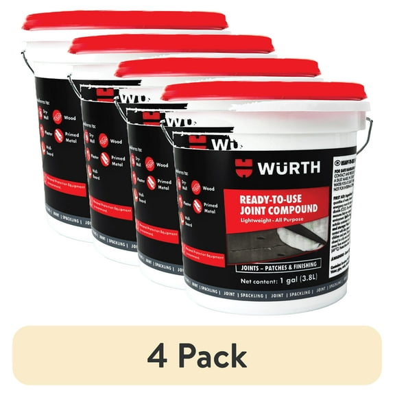 (4 pack) Wrth Ready-to-Use Lightweight Joint Compound, 1 gal, Gypsum, Pre-Mixed