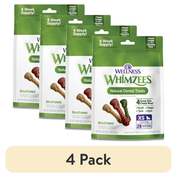 Whimzees Daily Use Pack Dental Treats for Dogs, Extra Small Brushzees Bag of 28
