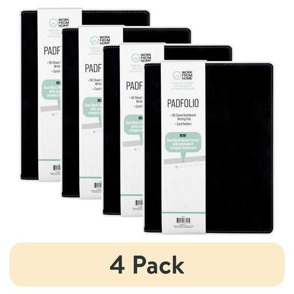 (4 pack) Work From Home Padfolio with Writing Notebook (9.75" x 12.25") Black