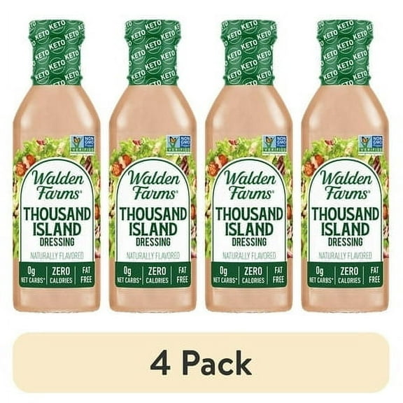 (4 pack) Walden Farms Thousand Island Dressing, 12 oz. Bottle, Fresh and Delicious Salad Topping, Sugar Free 0g Net Carbs Condiment, Smooth and Creamy