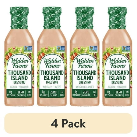 (4 pack) Walden Farms Thousand Island Dressing, 12 oz. Bottle, Fresh and Delicious Salad Topping, Sugar Free 0g Net Carbs Condiment, Smooth and Creamy