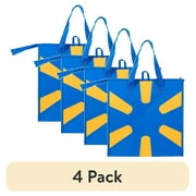 4 pack Walmart Deluxe Insulated Reusable Shopping Bag with Zipper, Blue, 24 L