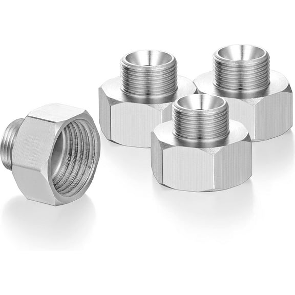 4 pack Water pipe adapter, Brass Pipe FittingG1/2 inch Female to 3/8 inch Male Reducer Adapter,Compression Fitting for Kitchen Bathroom Faucet, Pipe Connector with Rubber Washer Silver G1/2" F to