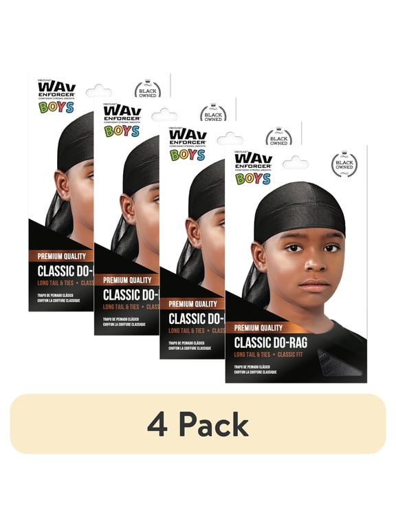 (4 pack) WavEnforcer Boys Do-Rag Black