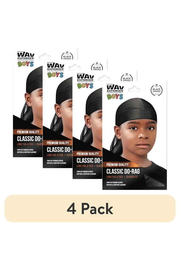 (4 pack) WavEnforcer Boys Do-Rag Black