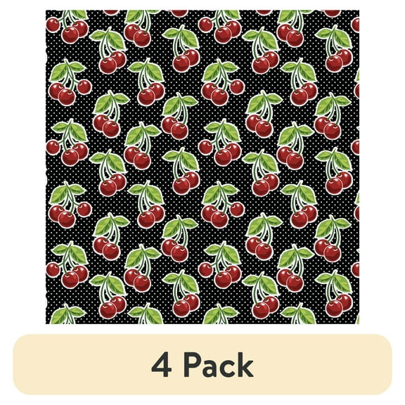 (4 pack) Waverly Inspiration 100% Cotton 18" x 21" Cherries Print Onyx Color Pre-cut Fat Quarter, 1 Each