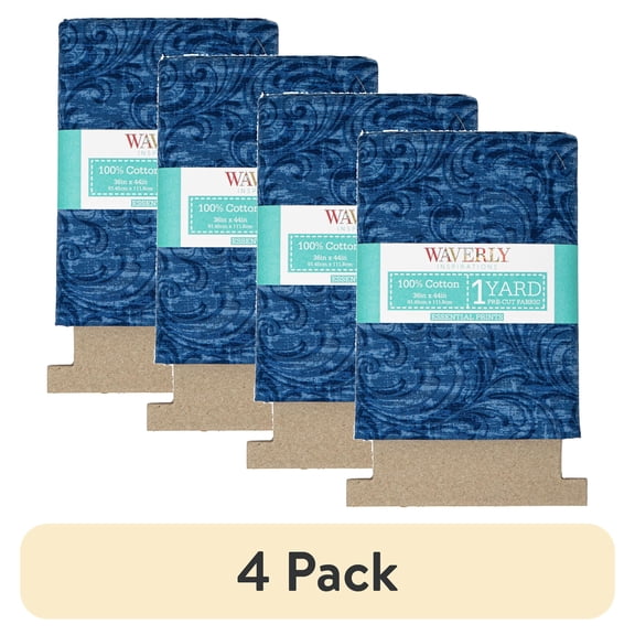 (4 pack) Waverly Inspirations 1 Yard Cut 100% Cotton Prints Fabric, Scrolls Denim, 44" Wide for Quilting & Sewing