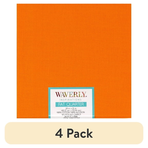 (4 pack) Waverly Inspirations Cotton 18" x 21" Fat Quarter Solid Carrot Print Fabric, 1 Each