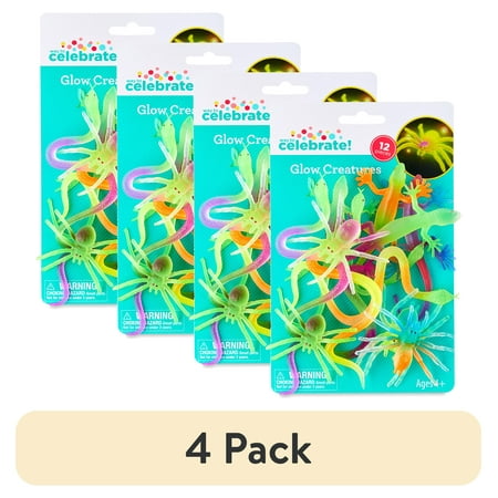 (4 pack) Assorted Color Glow Creatures Party Favors, 12 Count, by Way To Celebrate