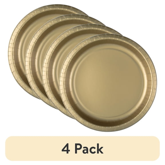 (4 pack) Disposable Deep Paper Plates, 11.5", Gold,10 Count, by Way To Celebrate
