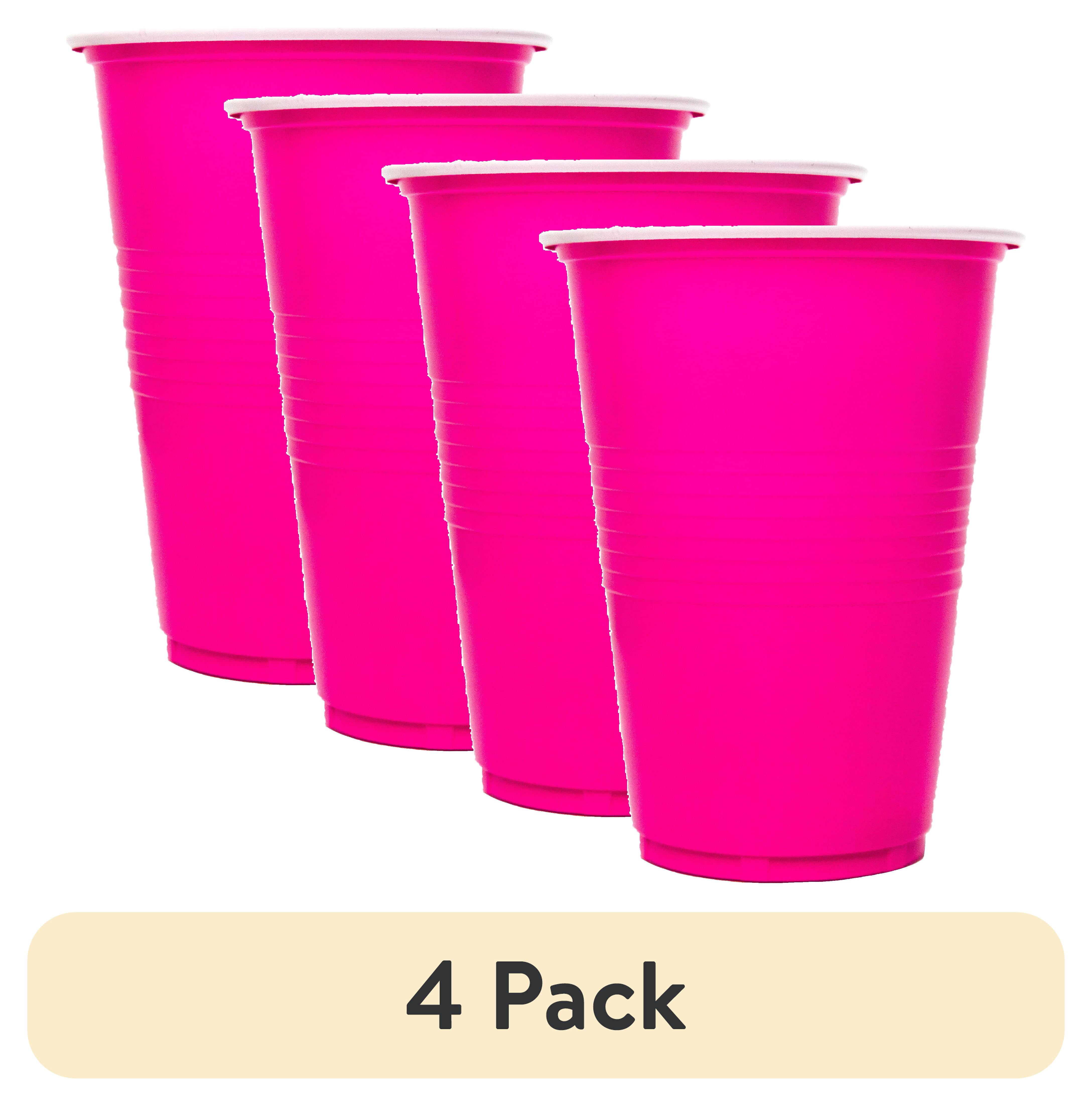(4 pack) Way to Celebrate! Hot Pink Plastic Disposable Cups, 16 fl oz, 18ct