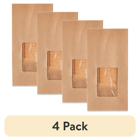 (4 pack) Equate Kraft Treat Bags with Windows, 3.5 in x 7.5 in, 12 Pieces