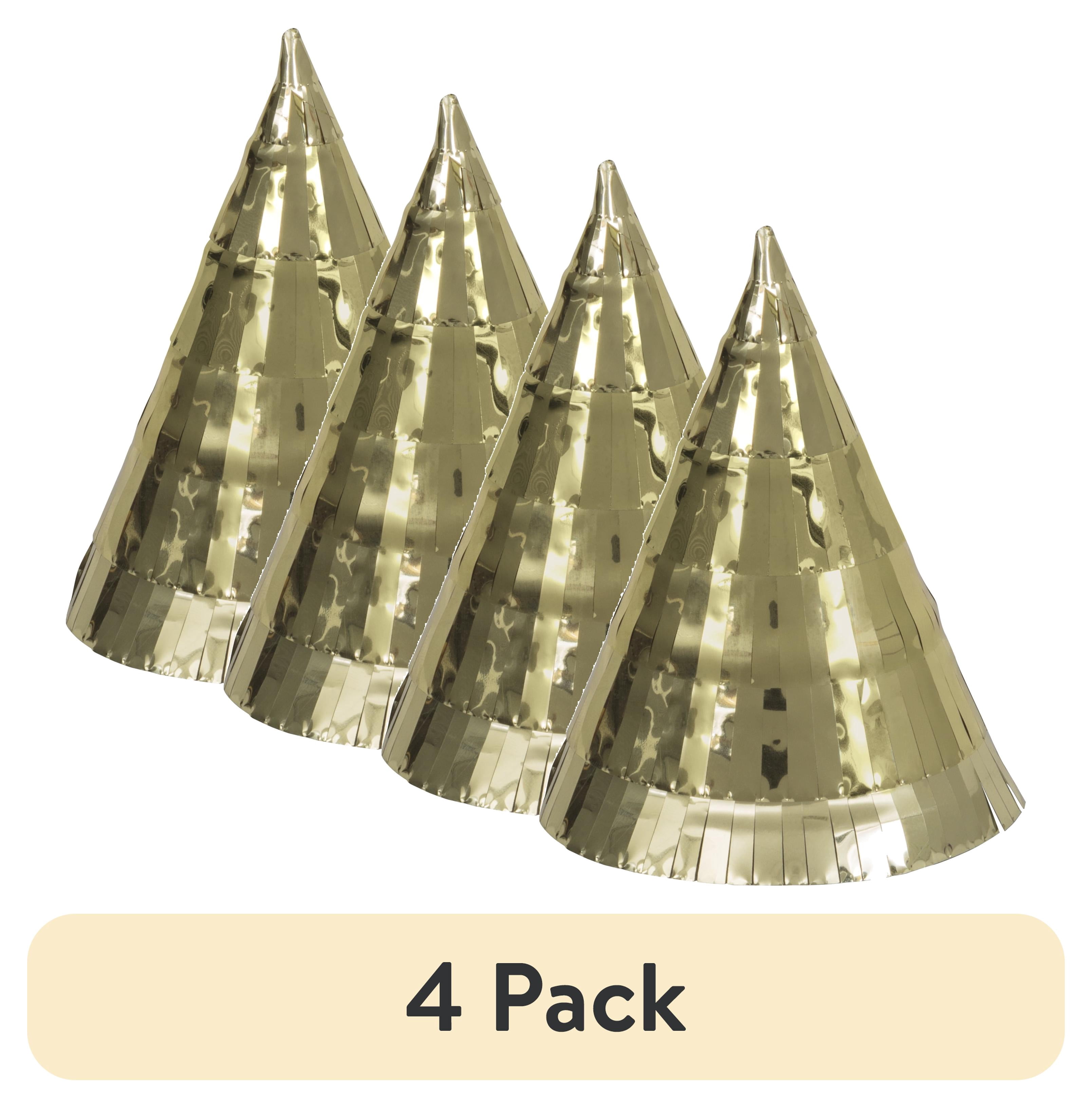 (4 pack) Mini Gold Fringe Foil Party Hats, 4 Count, by Way To Celebrate