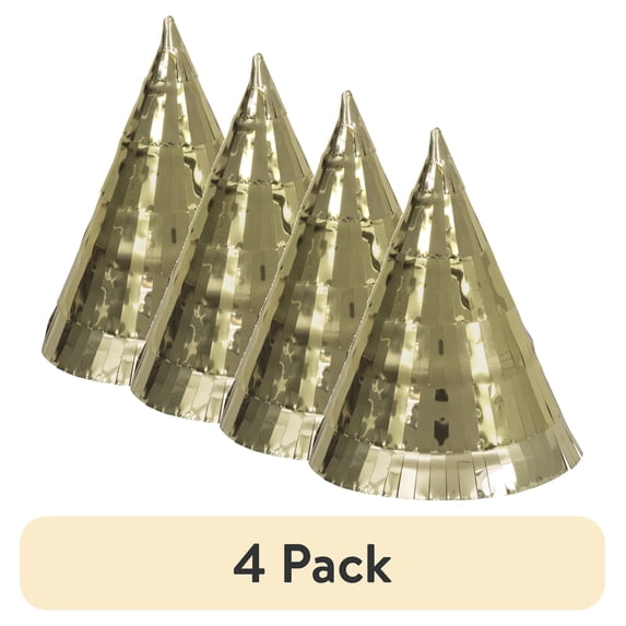 (4 pack) Mini Gold Fringe Foil Party Hats, 4 Count, by Way To Celebrate