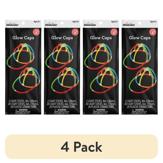 (4 pack) Way to Celebrate Plastic Glow Caps Birthday Party Favors, Multi-Color, 2 Pieces