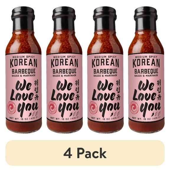 (4 pack) We Love You Medium Spicy Korean BBQ Sauce & Marinade, 15oz