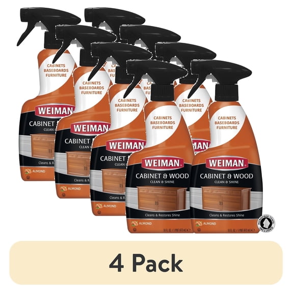 (4 pack) Weiman Cabinet & Wood Clean & Shine Clean and Protect Spray - For Wood Cabinets, Furniture, Tables, Baseboards, Trim and more! 16 oz, 2 PACK w/MicroFiber Towel