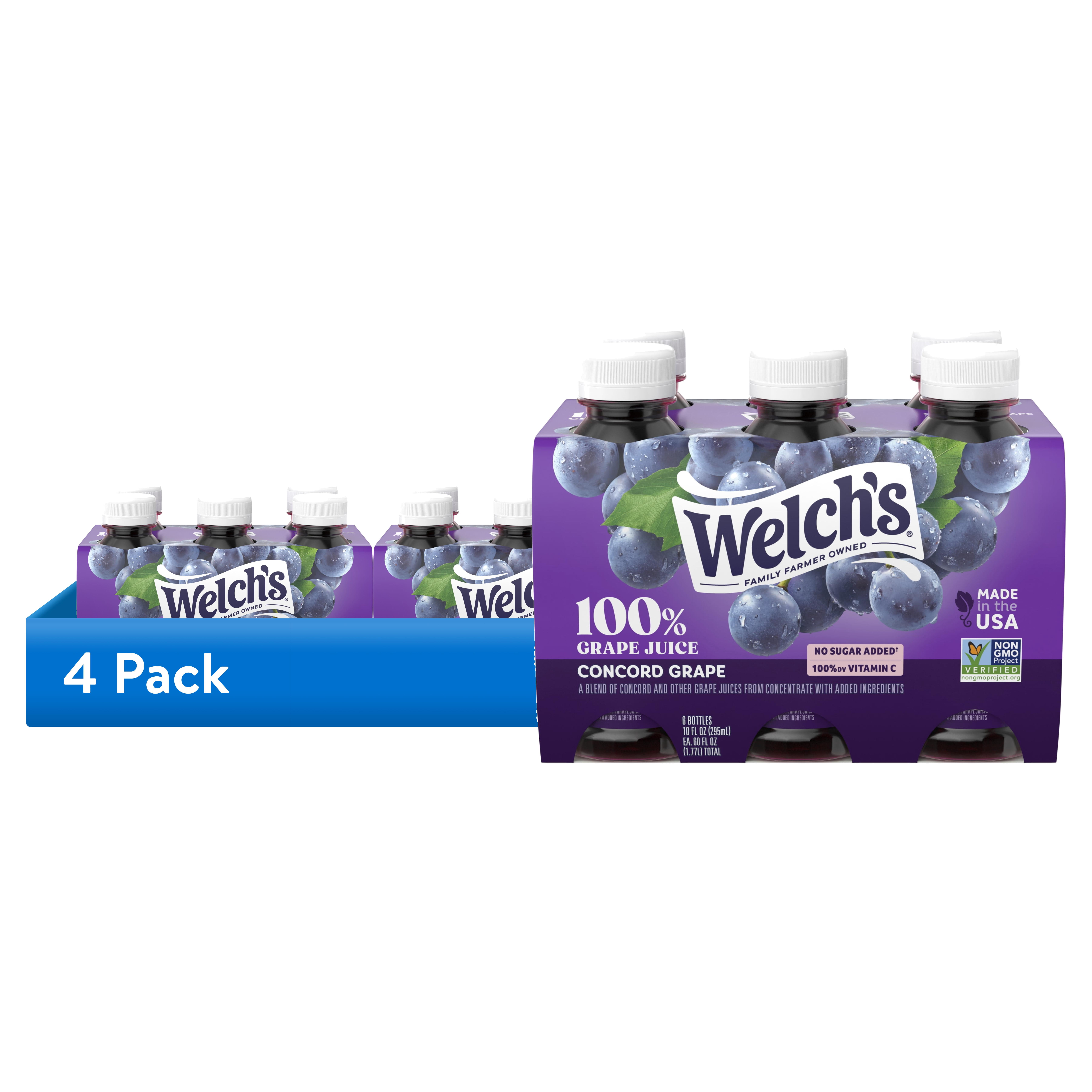 (4 pack) Welch's 100% Grape Juice, Concord Grape, 10 fl oz On-the-Go Bottle (Pack of 6)