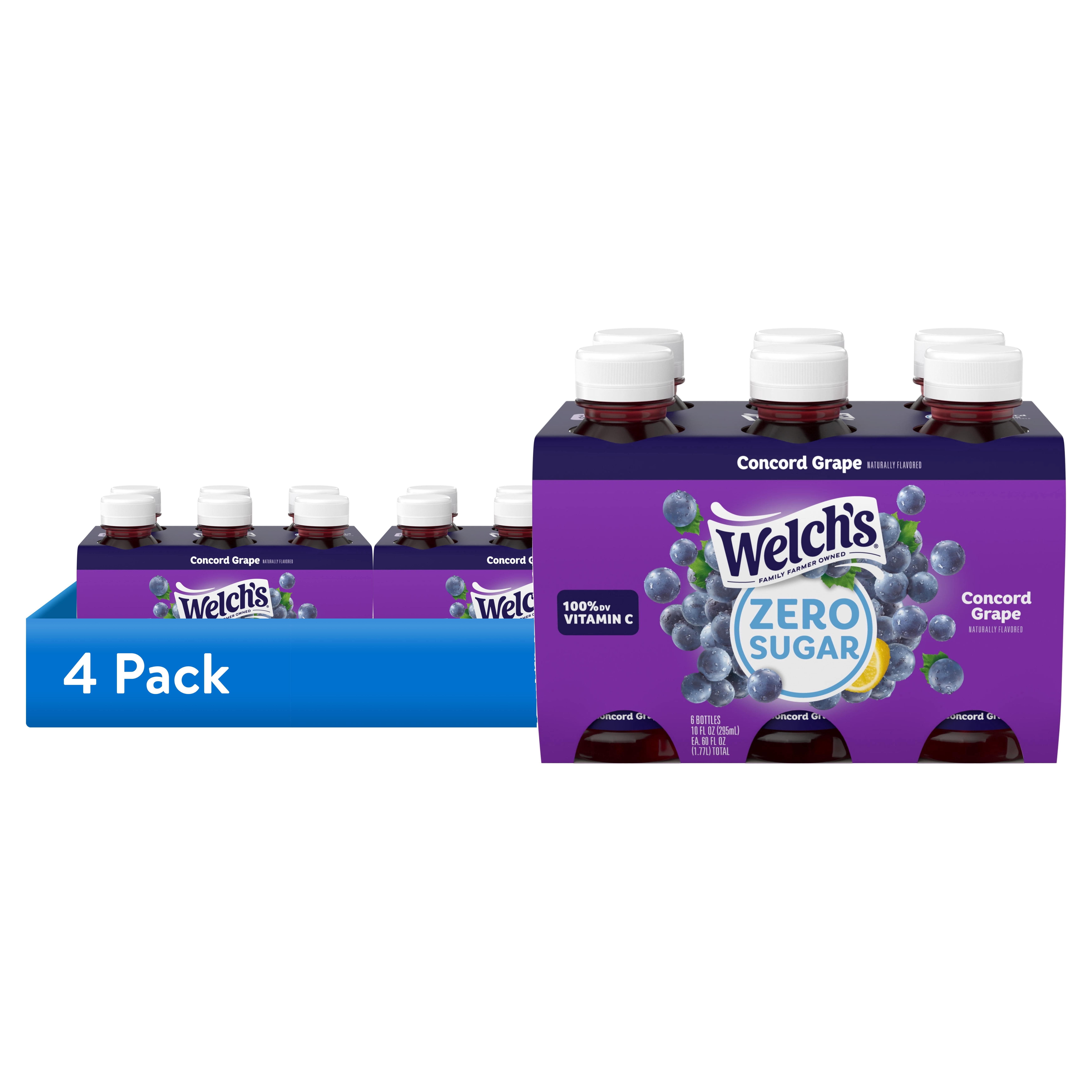 (4 pack) Welch's Concord Grape Zero Sugar Drink, 10 fl oz Bottle
