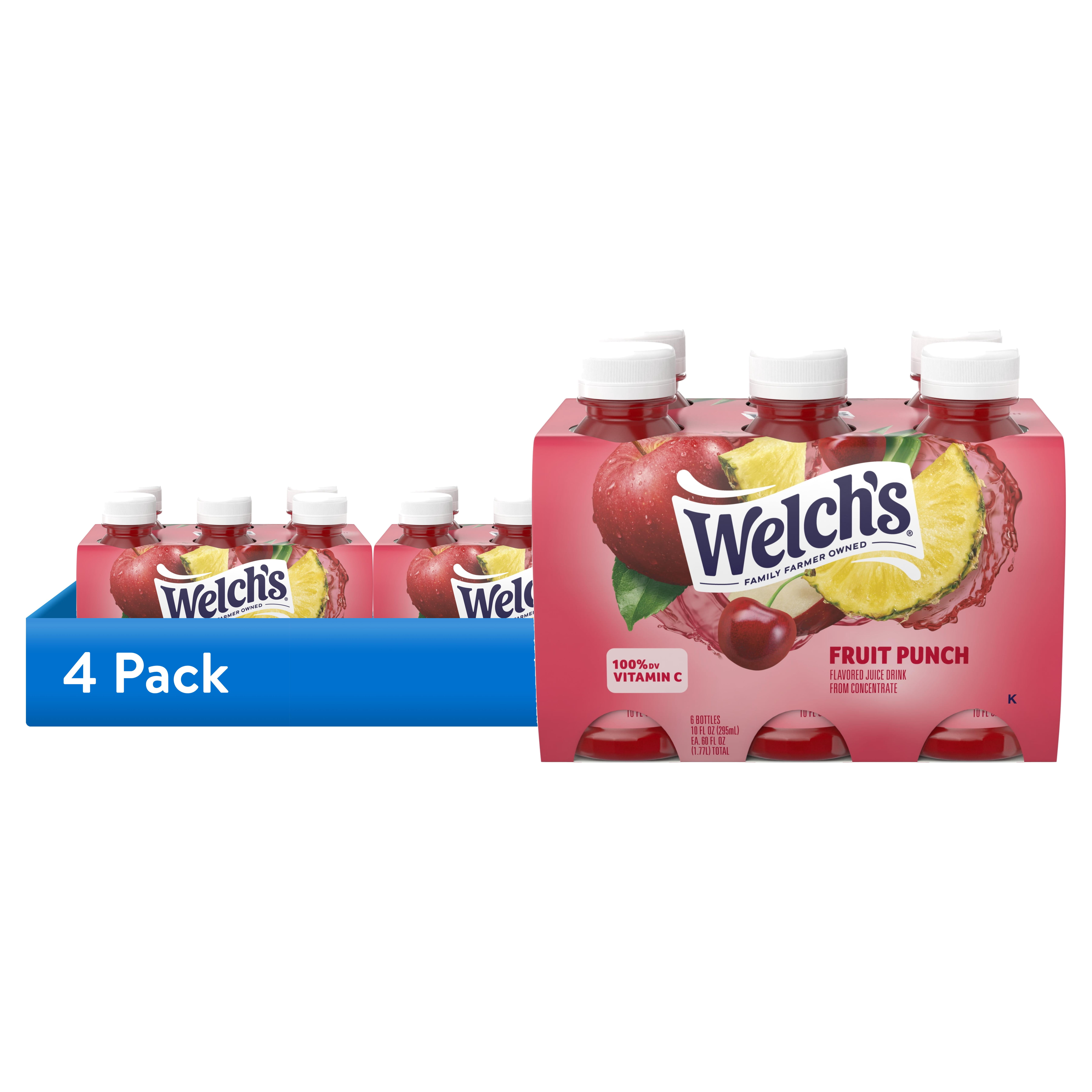 (4 pack) Welch's Fruit Punch Juice Drink, 10 fl oz On-the-Go Bottle (Pack of 6)