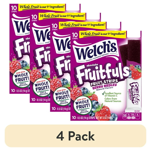 (4 pack) Welch's Fruitfuls Berry Medley Soft Fruit Strips, .5 oz (10 pack)