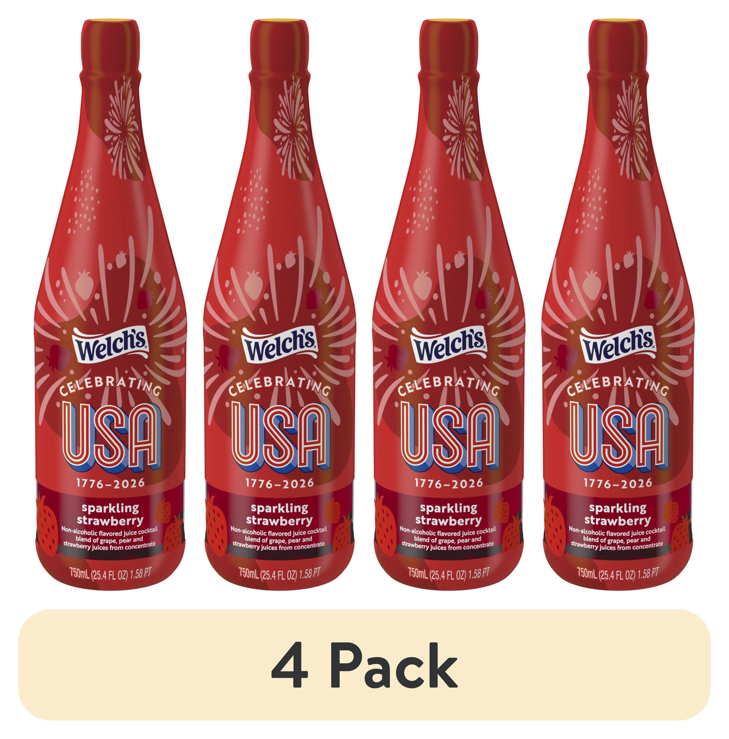 (4 pack) Welch's Non-Alcoholic Sparkling Strawberry Juice Cocktail, 25.4 fl oz Bottle