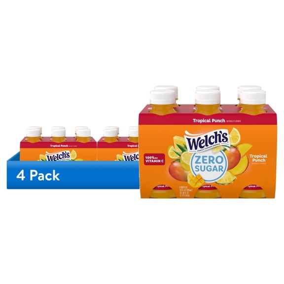 (4 pack) Welch's Tropical Punch Zero Sugar Drink, 10 fl oz Bottle