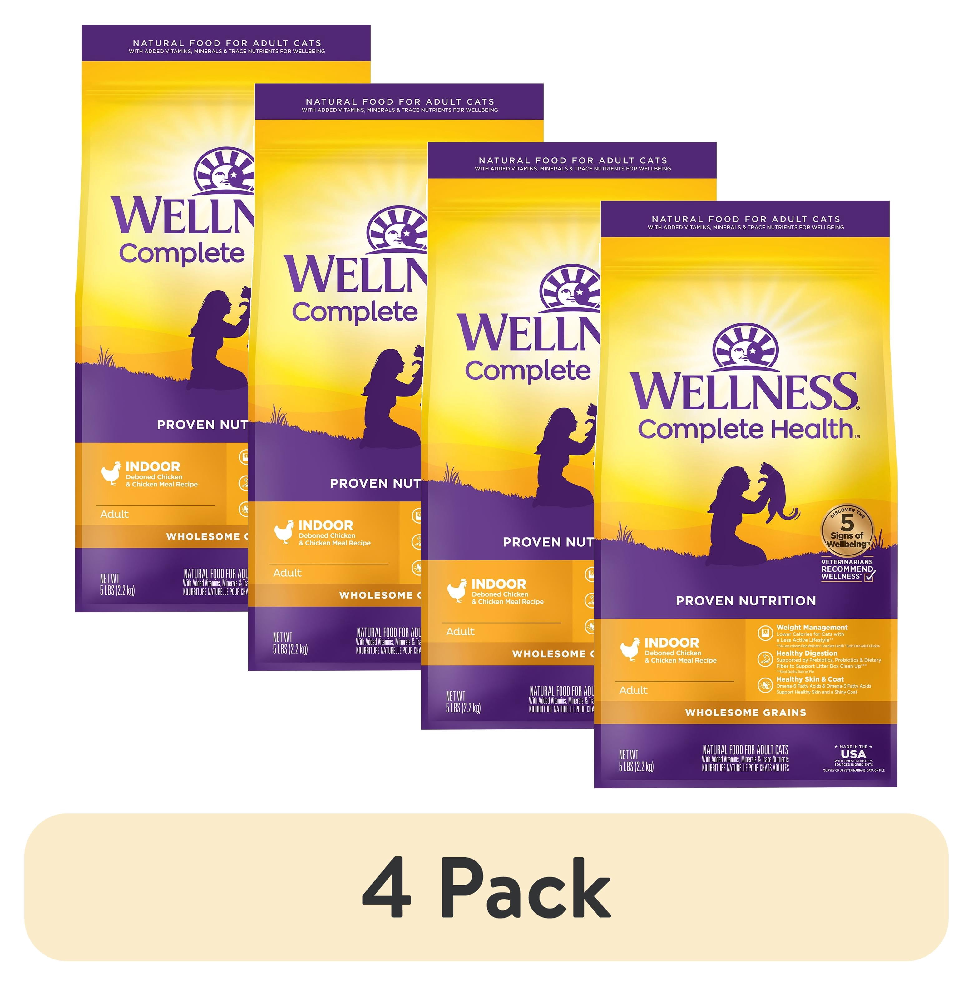 (4 pack) Wellness Complete Health Dry Cat Food, Indoor Deboned Chicken & Chicken Meal Recipe, 5lb Bag