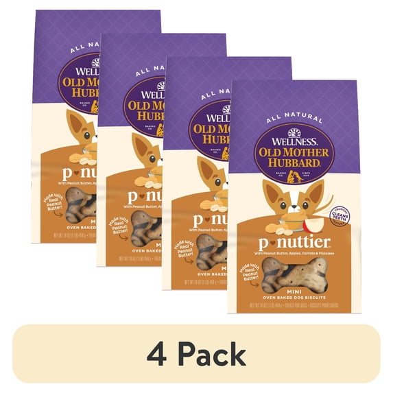 (4 pack) Wellness Old Mother Hubbard Classic P-Nuttier Biscuits Baked Dog Treats, Mini, 16 Ounce Bag