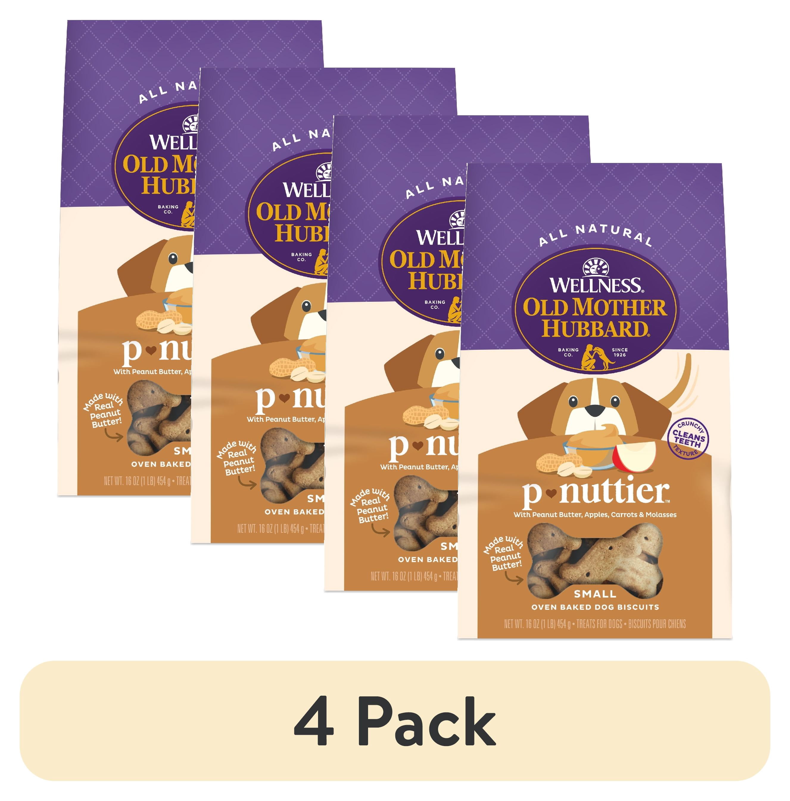 (4 pack) Wellness Old Mother Hubbard Classic P-Nuttier Biscuits Baked Dog Treats, Small, 16 Ounce Bag