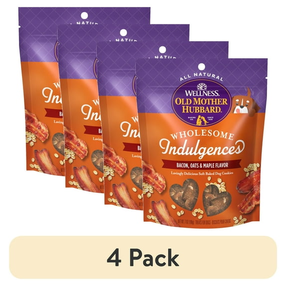 (4 pack) Wellness Old Mother Hubbard Wholesome Indulgences Bacon, Oats & Maple Flavor Soft Dog Treats, 7oz Bag