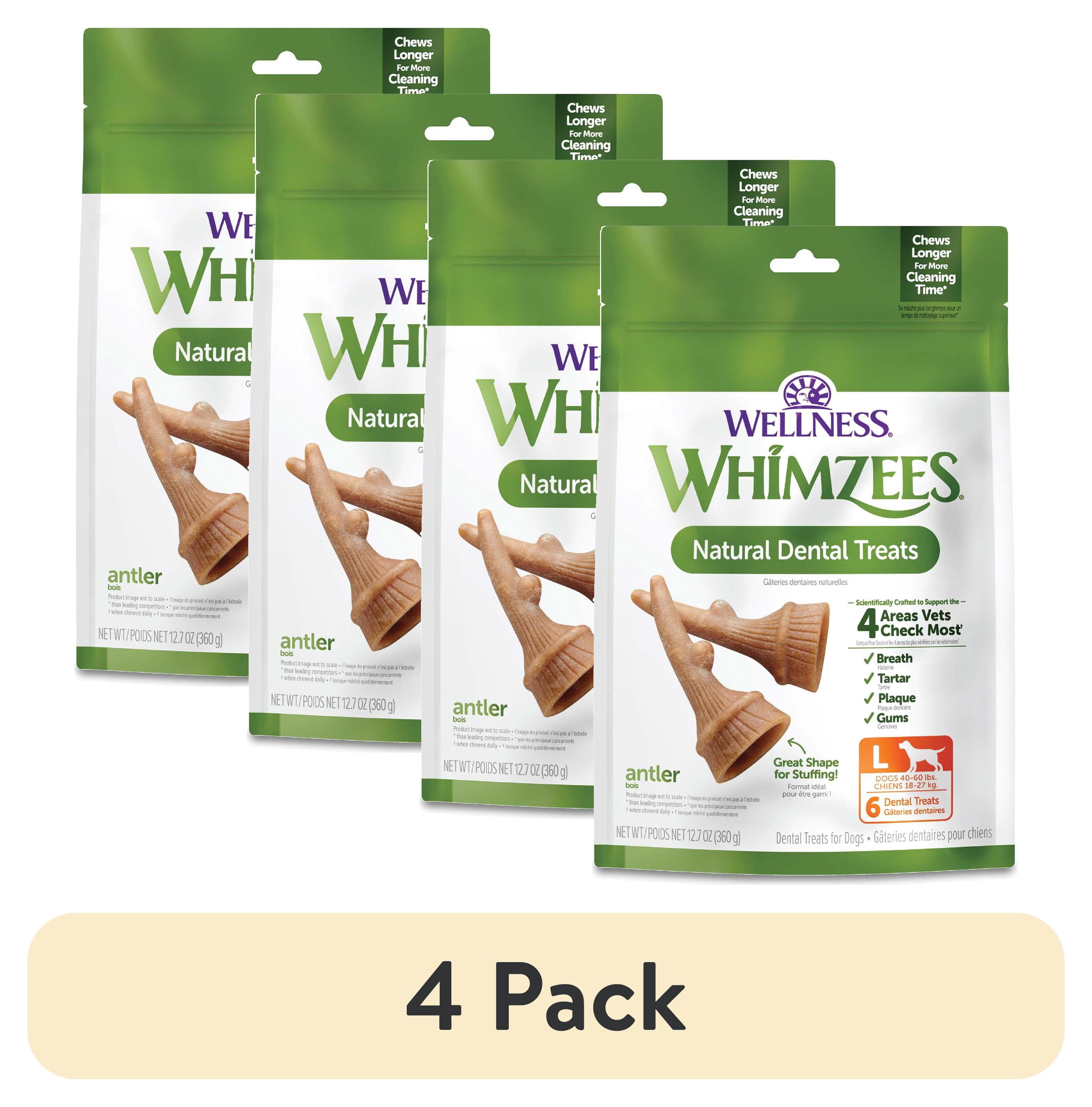 (4 pack) Wellness WHIMZEES Antler Occupy Natural Dog Dental Treat, Chews, Freshens Breath, Large Size, 12.7 oz Bag, 6 Count