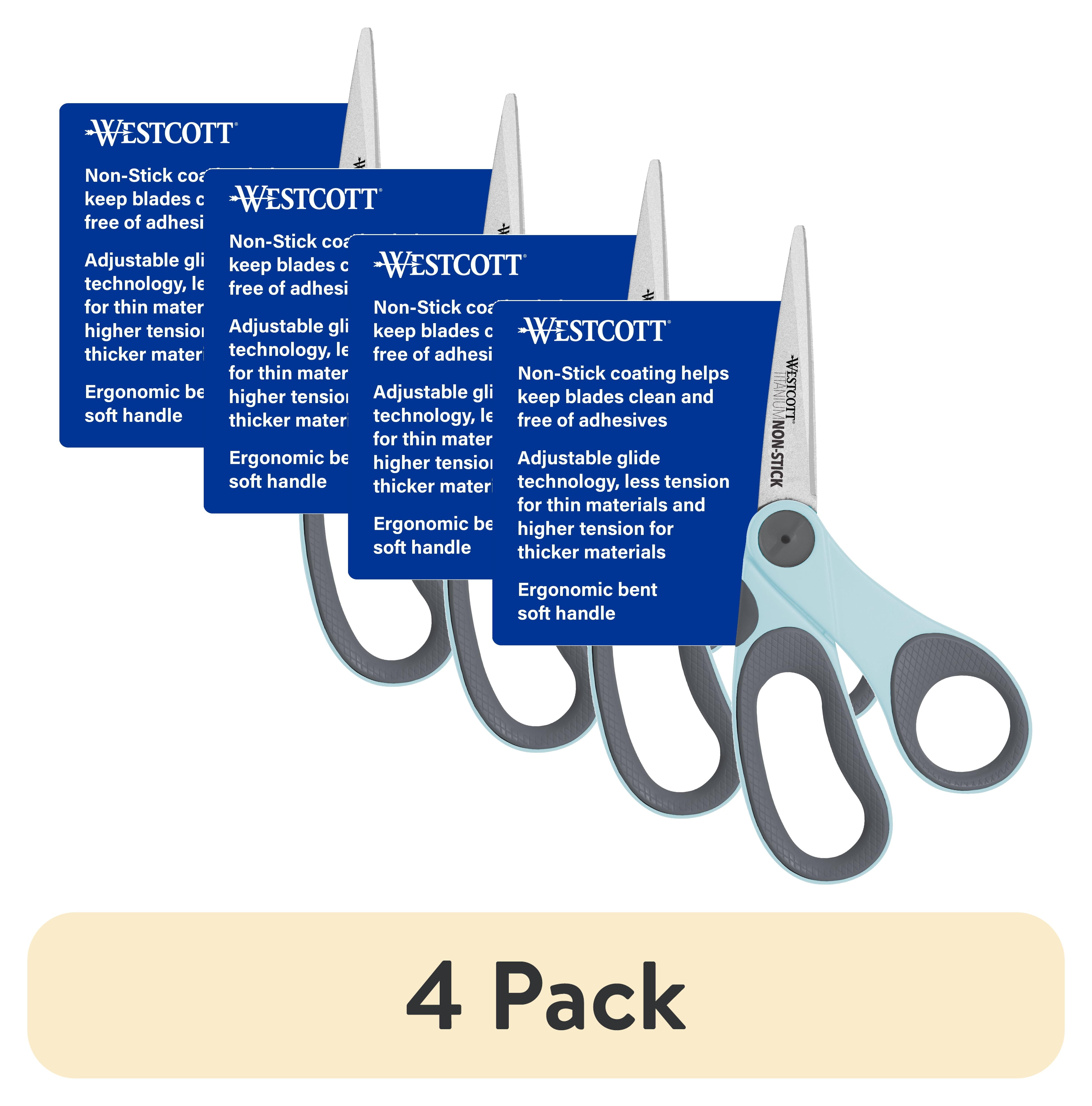 (4 pack) Westcott 8" Titanium Bonded Non-Stick Bent Crafting Scissors, Adjustable Glide, Blue