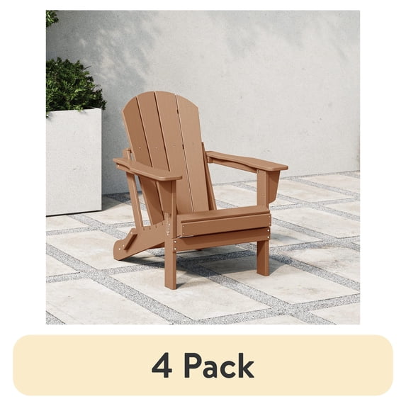 (4 pack) WestinTrends Malibu Outdoor Folding HDPE Adirondack Deck Chair - Patio & Outdoor Lounge, Weather‑Resistant, Teak