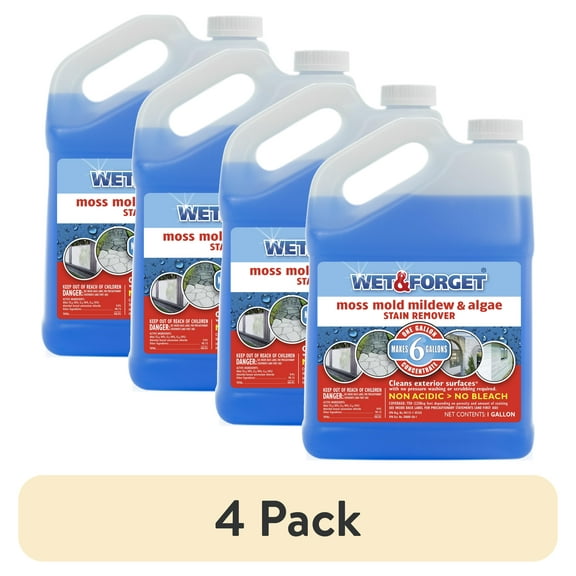 (4 pack) Wet & Forget Outdoor Moss, Mold, Mildew, and Algae Stain Remover Concentrate, 128 oz
