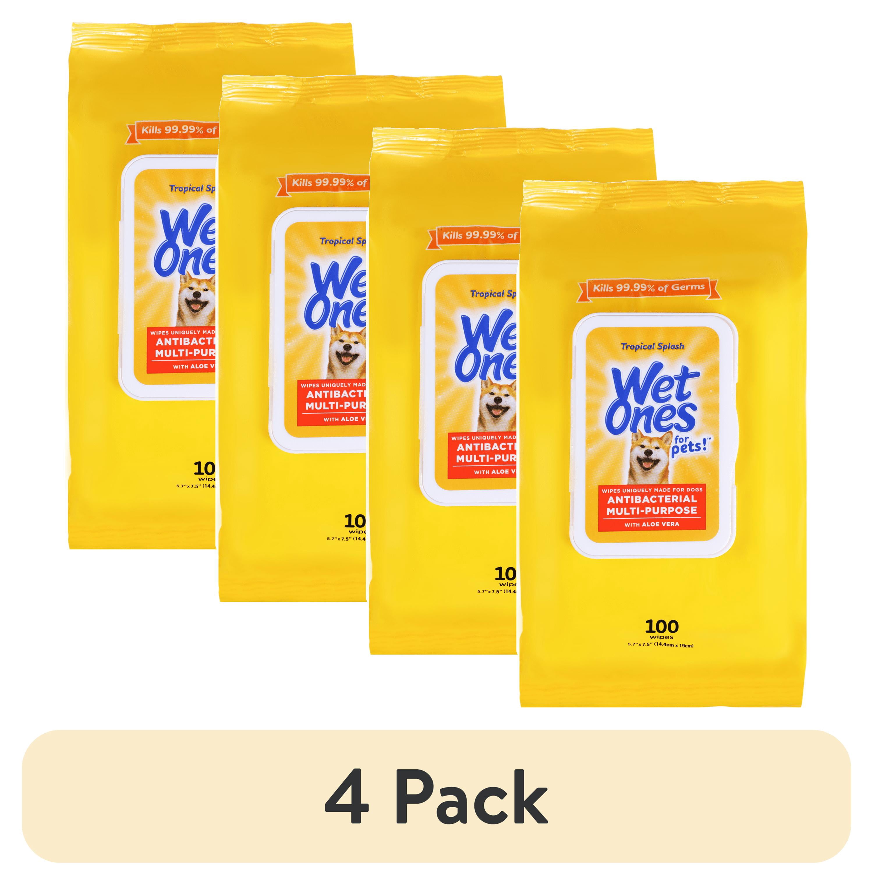 (4 pack) Wet Ones For Pets!, Antibacterial Multi-Purpose Wipes, for Dogs, Tropical Splash, 100 Wipes
