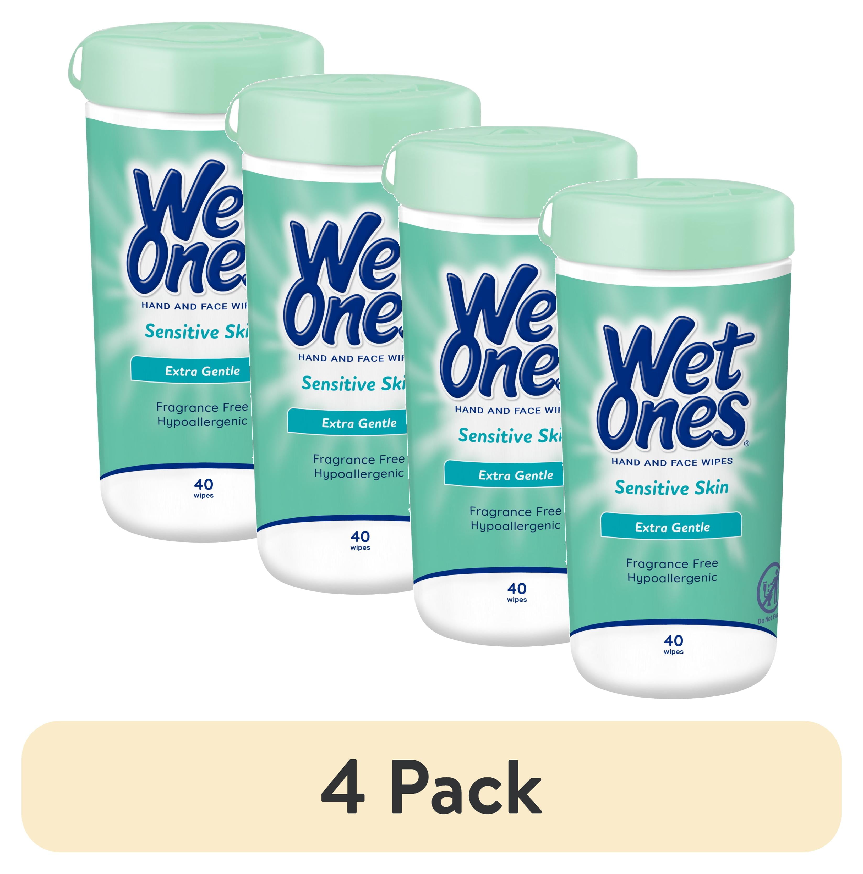 (4 pack) Wet Ones Sensitive Skin Hand Wipes, Fragrance Free, Unscented, 40 Ct Canister, Hypoallergenic